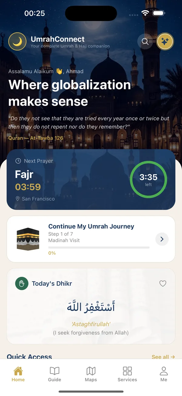 UmrahConnect home screen